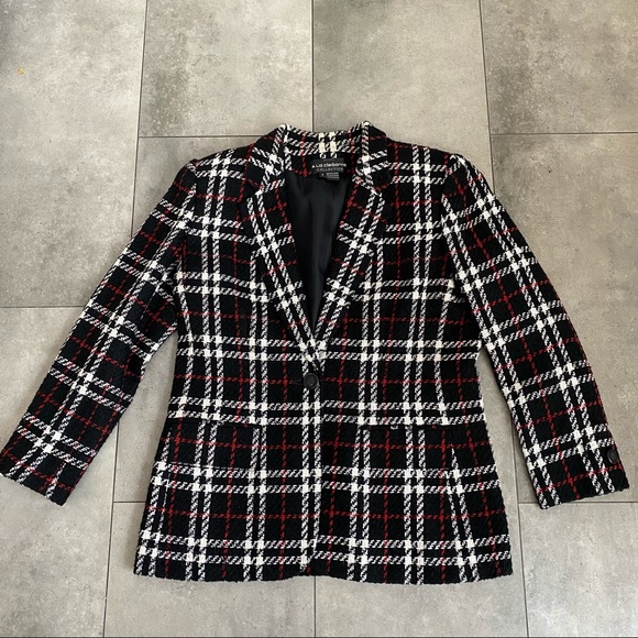 Vintage Liz Claiborne black plaid wool blazer 8P - Picture 1 of 5